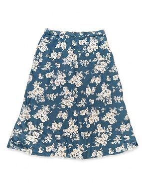 NWOT Women’s Floral A-Line Midi Skirt Blue and White Floral Pattern Stretch Sz M